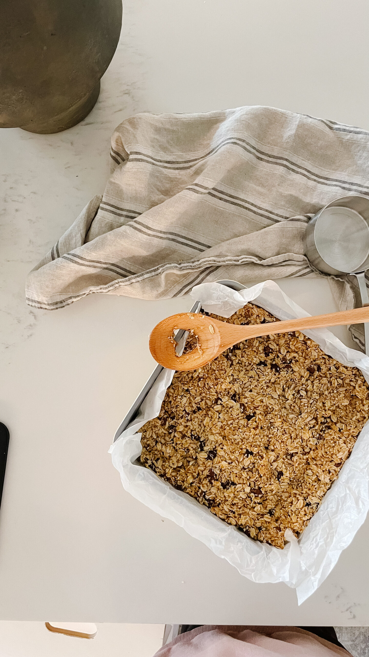 Delicious nut and seed bars fresh out of the baking pan - fittingly called birdie bars