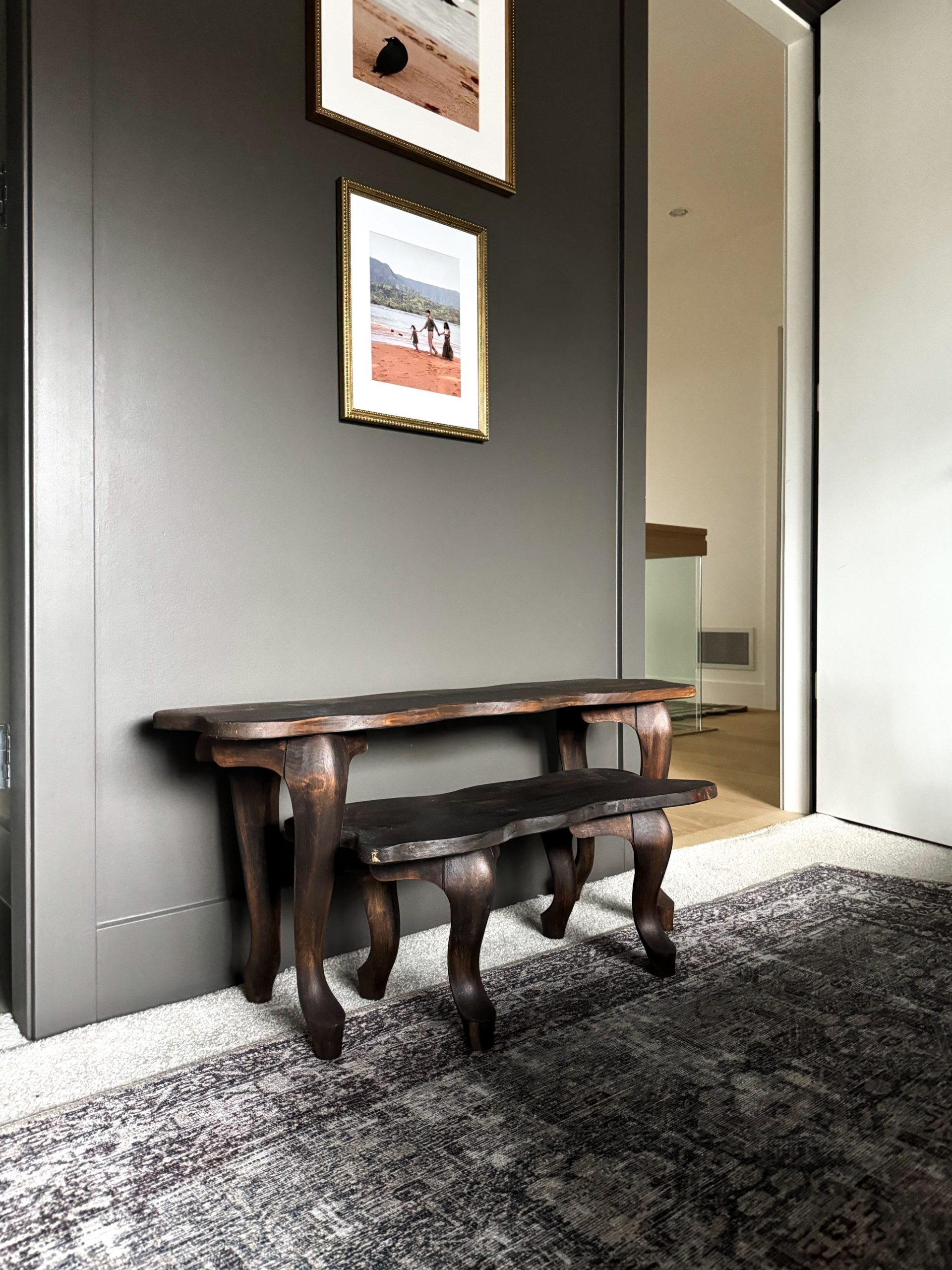 Desk risers on the floor when not in use